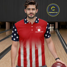 Load image into Gallery viewer, Custom American Flag Bowling Men Polo Quarter-Zip Shirts With Team Name, Patriot Bowlers Outfit NYN3184