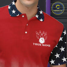 Load image into Gallery viewer, Custom American Flag Bowling Men Polo Quarter-Zip Shirts With Team Name, Patriot Bowlers Outfit NYN3184