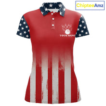 Load image into Gallery viewer, Custom American Flag Bowling Women Polo Quarter-Zip Shirts With Team Name, Patriot Bowlers Outfit NYN3184