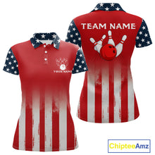 Load image into Gallery viewer, Custom American Flag Bowling Women Polo Quarter-Zip Shirts With Team Name, Patriot Bowlers Outfit NYN3184