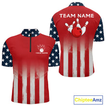 Load image into Gallery viewer, Custom American Flag Bowling Men Polo Quarter-Zip Shirts With Team Name, Patriot Bowlers Outfit NYN3184