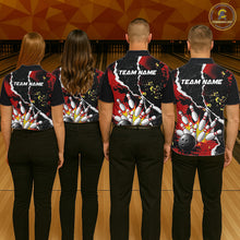 Load image into Gallery viewer, Grunge Black &amp; Red Strike Bowling Ball &amp; Pins Shirts For Women Personalized Bowling Team Outfits NYN3186