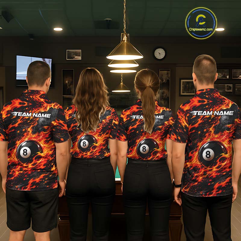 Fire Flame 8 Ball Pool Shirt For Women Custom Billiard League Team Polo & 1/4 Zip Jersey | Red NYN4023