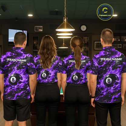 Fire Flame 8 Ball Pool Shirt For Women Custom Billiard League Team Polo & 1/4 Zip Jersey | Purple NYN4025