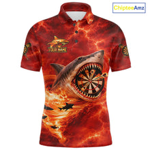 Load image into Gallery viewer, Fire Flame Tornado Funny Shark Darts Polo Shirt For Men Custom Dart Team League Shirt|Red NYN2657