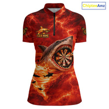 Load image into Gallery viewer, Fire Flame Tornado Funny Shark Darts Quarter-Zip Shirt For Women Custom Dart Team League Shirt|Red NYN2657