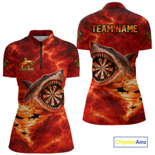 Load image into Gallery viewer, Fire Flame Tornado Funny Shark Darts Quarter-Zip Shirt For Women Custom Dart Team League Shirt|Red NYN2657