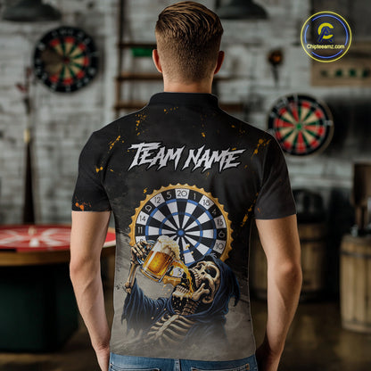 Personalized Funny Grim Reaper Play Darts & Beer Polo & 1/4-Zip Shirts For Men Dart Team Jerseys NYN2815