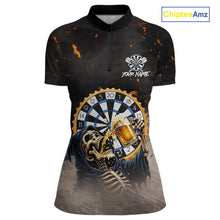 Load image into Gallery viewer, Personalized Funny Grim Reaper Play Darts &amp; Beer Polo &amp; 1/4-Zip Shirts For Women Dart Team Jerseys NYN2815