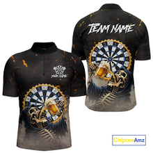 Load image into Gallery viewer, Personalized Funny Grim Reaper Play Darts &amp; Beer Polo &amp; 1/4-Zip Shirts For Men Dart Team Jerseys NYN2815