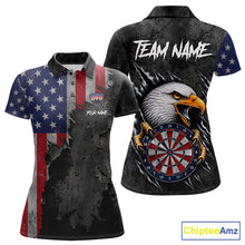 Load image into Gallery viewer, Personalized Grunge American Flag Eagle Women's Darts Polo Shirt Mockup, Patriotic Dart Team Jersey