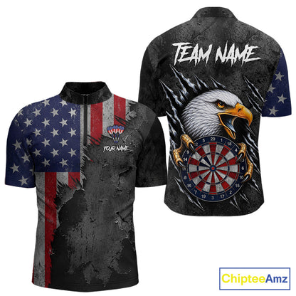 American Flag Eagle Men's Quarter-Zip Darts Jersey Mockup, Custom Tournament Shirt