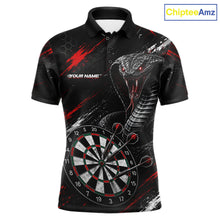 Load image into Gallery viewer, Black Red Cobra Men's Darts Polo Shirt Mockup, Professional Cobra Dart Team Jersey