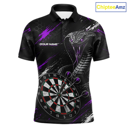 Black Purple Cobra Men's Darts Polo Shirt Mockup, Professional Cobra Dart Team Jersey