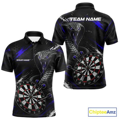 Black Blue Cobra Men's Darts Polo Shirt Mockup, Professional Cobra Dart Team Jersey