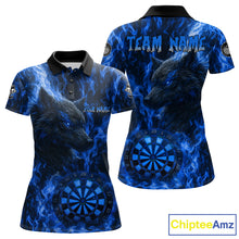 Load image into Gallery viewer, Custom Black Blue Flames Wolf Dartboard Dart Women Polo Shirt Outfits Dart Jerseys NYN1617