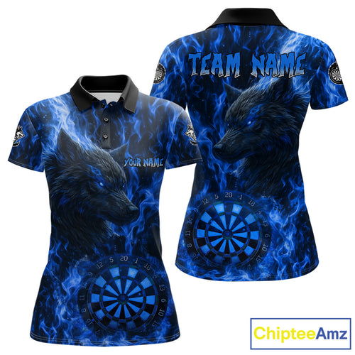 Custom Black Blue Flames Wolf Dartboard Dart Women Polo Shirt Outfits Dart Jerseys NYN1617