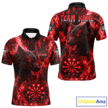 Load image into Gallery viewer, Custom Black Blue Flames Wolf Dartboard Dart Men Polo Shirt Outfits Dart Jerseys NYN1618