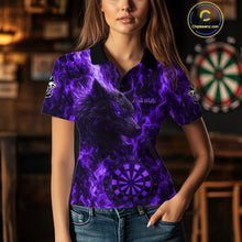 Load image into Gallery viewer, Custom Black Red Flames Wolf Dartboard Dart Women Polo Shirt Outfits Dart Jerseys NYN1619