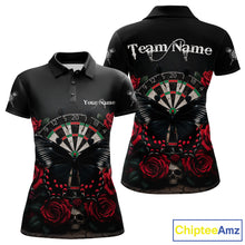 Load image into Gallery viewer, Red Roses Dartboard Butterfly Skull Custom Women Darts Polo Shirt Dart Team Jerseys NYN1910