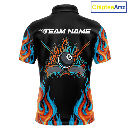 Red And Blue Flames 8 Ball Pool Billiard Team Shirt For Men Custom Billiard Balls Jerseys NYN2441
