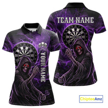 Load image into Gallery viewer, Grunge Purple Grim Reaper Women Darts Polo &amp; 1/4-Zip Shirts Custom Thunder Lightning Darts Team Jersey NYN3037