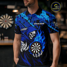 Load image into Gallery viewer, Custom Grim Reaper Blue Flames Dartboard Dart Men Polo Shirt Splatter Grunge Dart Jerseys NYN1631