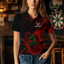 Load image into Gallery viewer, Custom Green Cobra Flames Dartboard Red Grunge Dart Women Polo Jerseys Dart Shirt Gifts NYN1642