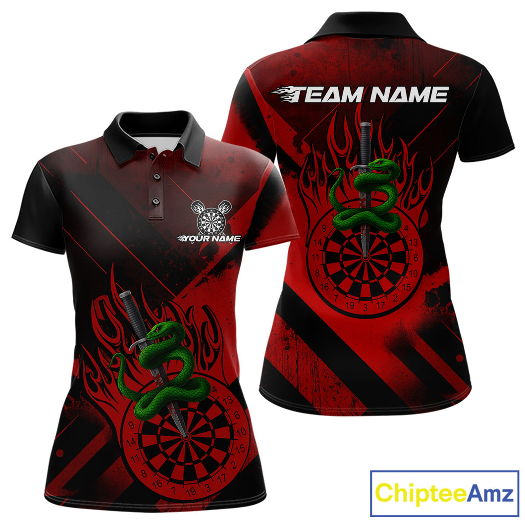 Custom Green Cobra Flames Dartboard Red Grunge Dart Women Polo Jerseys Dart Shirt Gifts NYN1642
