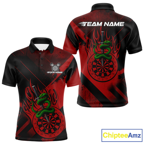 Custom Green Cobra Flames Dartboard Red Grunge Dart Men Polo Jerseys Dart Shirt Gifts NYN1642