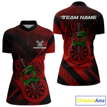 Load image into Gallery viewer, Custom Green Cobra Flames Dartboard Red Grunge Dart Women 1/4-Zip Jerseys Dart Shirt Gifts NYN1642