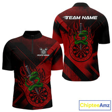 Load image into Gallery viewer, Custom Green Cobra Flames Dartboard Red Grunge Dart Men 1/4-Zip Jerseys Dart Shirt Gifts NYN1642