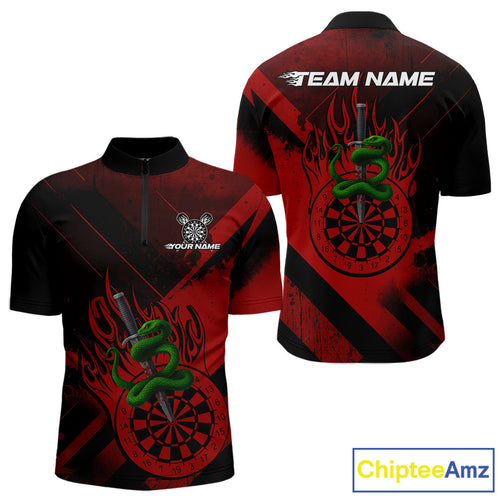 Custom Green Cobra Flames Dartboard Red Grunge Dart Men 1/4-Zip Jerseys Dart Shirt Gifts NYN1642
