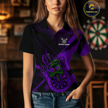 Load image into Gallery viewer, Custom Green Cobra Flames Dartboard Purple Grunge Dart Women Polo Jerseys Dart Shirt Gifts NYN1643