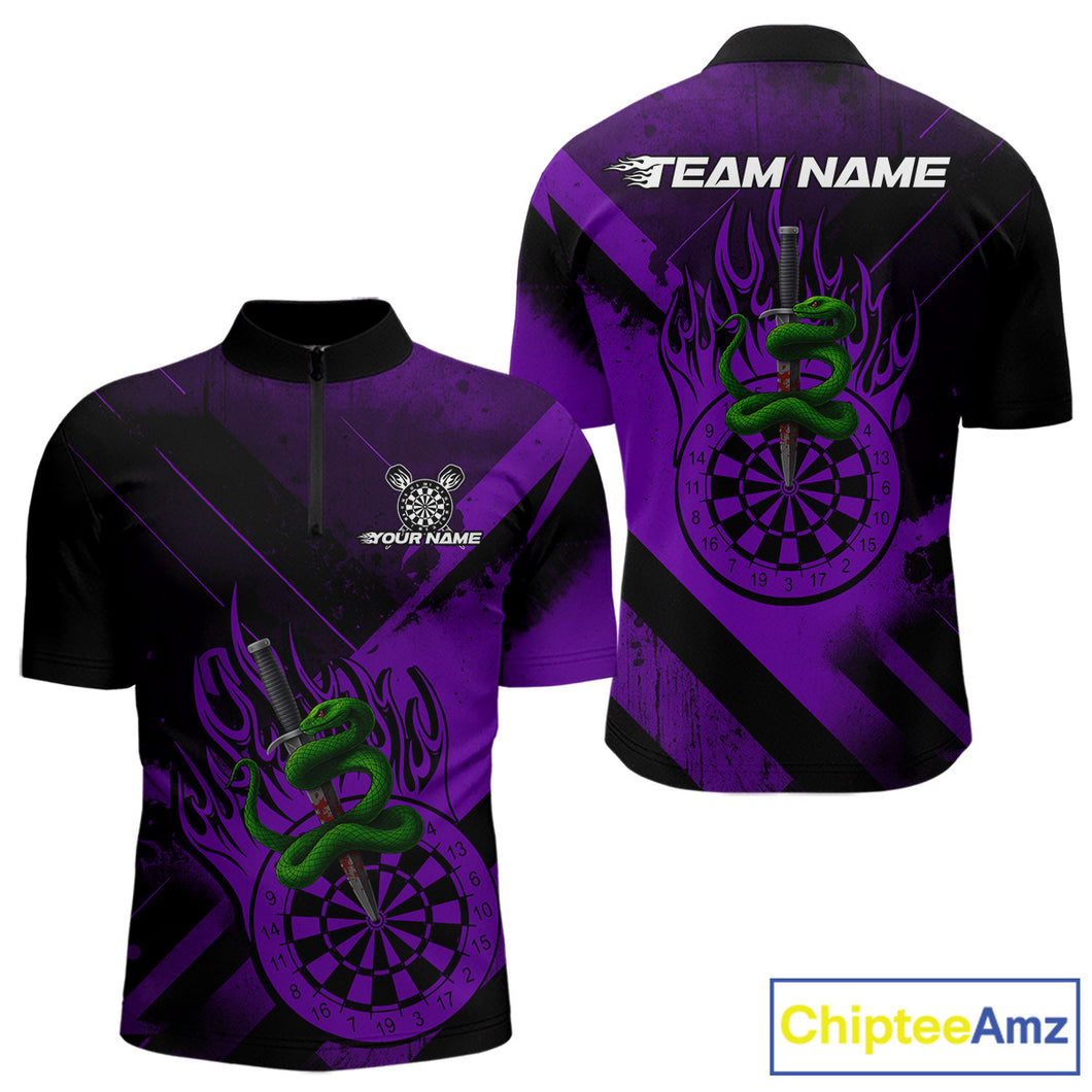 Custom Green Cobra Flames Dartboard Purple Grunge Dart Men 1/4-Zip Jerseys Dart Shirt Gifts NYN1643