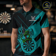 Load image into Gallery viewer, Custom Green Cobra Flames Dartboard Turquoise Grunge Dart Men Polo Jerseys Dart Shirt Gifts NYN1644