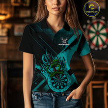 Load image into Gallery viewer, Custom Green Cobra Flames Dartboard Turquoise Grunge Dart Women Polo Jerseys Dart Shirt Gifts NYN1644