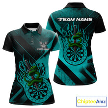 Load image into Gallery viewer, Custom Green Cobra Flames Dartboard Turquoise Grunge Dart Women Polo Jerseys Dart Shirt Gifts NYN1644