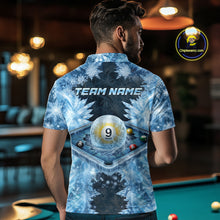 Load image into Gallery viewer, Icy Pattern Blue 9 Ball Pool Billiard Team Shirt For Men Custom Snowflake Billiards Ball Attire NYN3043