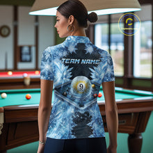 Load image into Gallery viewer, Icy Pattern Blue 9 Ball Pool Billiard Team Shirt For Women Custom Snowflake Billiards Ball Attire NYN3043