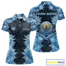 Load image into Gallery viewer, Icy Pattern Blue 9 Ball Pool Billiard Team Shirt For Women Custom Snowflake Billiards Ball Attire NYN3043