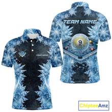 Load image into Gallery viewer, Icy Pattern Blue 9 Ball Pool Billiard Team Shirt For Men Custom Snowflake Billiards Ball Attire NYN3043