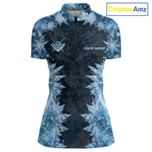 Load image into Gallery viewer, Icy Pattern Blue 9 Ball Pool Billiard Team Shirt For Women Custom Snowflake Billiards Ball Attire NYN3043