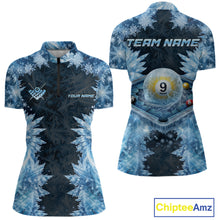 Load image into Gallery viewer, Icy Pattern Blue 9 Ball Pool Billiard Team Shirt For Women Custom Snowflake Billiards Ball Attire NYN3043