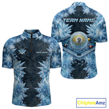 Load image into Gallery viewer, Icy Pattern Blue 9 Ball Pool Billiard Team Shirt For Men Custom Snowflake Billiards Ball Attire NYN3043
