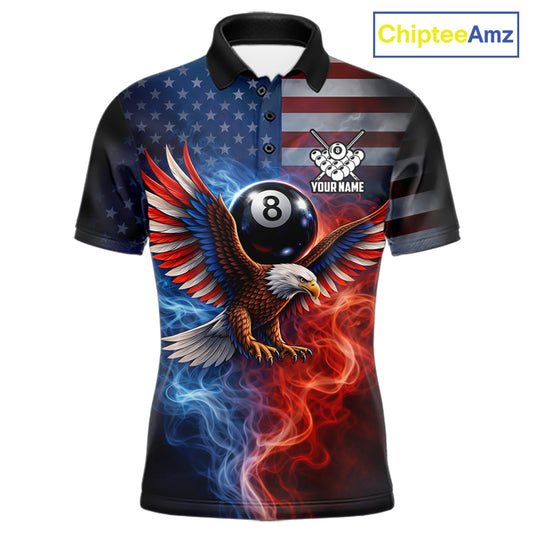 Blue & Red Flames Eagle 8 Ball 9 Ball Pool Billiard Shirt For Men Custom US Flag Billiard Jersey NYN3050