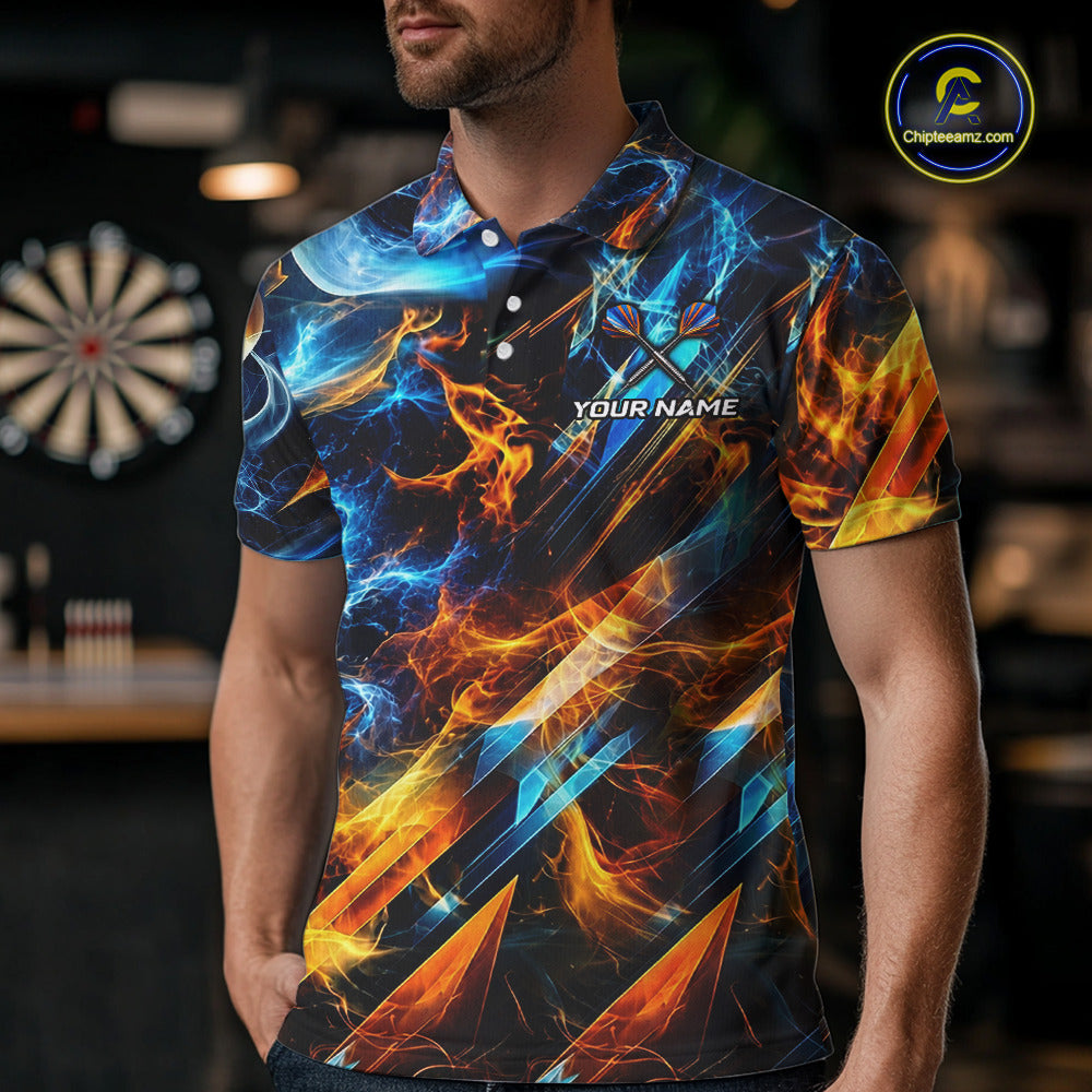 Icy And Fire Flame Dartboard Men Dart Polo & 1/4-Zip Shirt Custom Red And Blue Dart Team Attire NYN3210