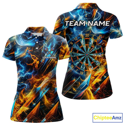 Icy And Fire Flame Dartboard Women Dart Polo & 1/4-Zip Shirt Custom Red And Blue Dart Team Attire NYN3210