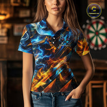 Load image into Gallery viewer, Icy And Fire Flame Dartboard Women Dart Polo &amp; 1/4-Zip Shirt Custom Red And Blue Dart Team Attire NYN3210