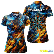 Load image into Gallery viewer, Icy And Fire Flame Dartboard Women Dart Polo &amp; 1/4-Zip Shirt Custom Red And Blue Dart Team Attire NYN3210